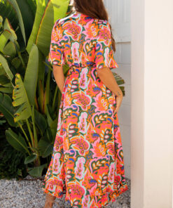 Alternative view of Rose Summer Plant Print Surpliced V Neck Ruffled Asymmetric Slit Wide Short Sleeve Maxi Dress