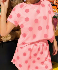 Pink Polka Dot Short Sleeve Top Casual Skort 2pcs Outfit