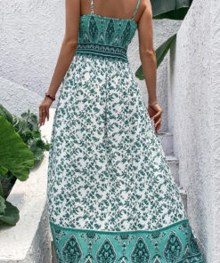 Alternative view of Green Boho Floral Print Shirred Cami Maxi Dress