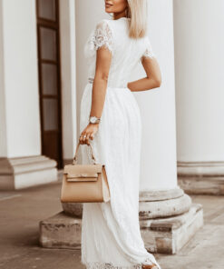 Alternative view of White V Neck High Waist Lace Maxi Dress