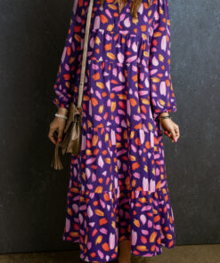 Blue Petal Collared Tiered Flowy Long Dress