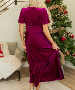 Alternative view of Red Dahlia Velvet Short Sleeve Shirred Waist Tiered Maxi Dress