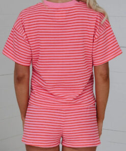 Alternative view of Rose Stripe Side Split Knit Tee Drawstring Shorts Set