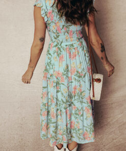 Alternative view of Yellow Smocked Bodice Ruffled Sleeveless Tiered Floral Maxi Dress