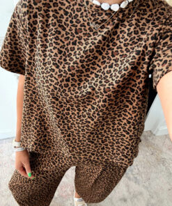 Alternative view of Brown Leopard High-Low Loose Tee Ankle Length Pants Set