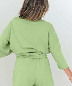 Alternative view of Meadow Mist Green Solid Loose V Neck Half Sleeve Tee and Shorts