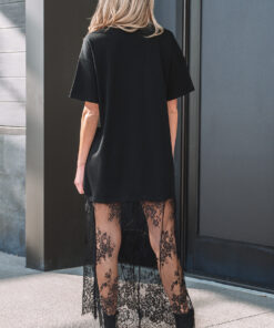 Alternative view of Black Floral Patchwork Short Sleeve T Shirt Loose Maxi Dress