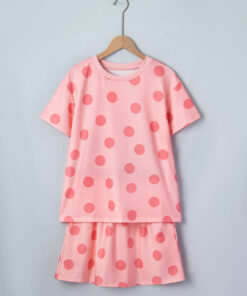 Alternative view of Pink Polka Dot Short Sleeve Top Casual Skort 2pcs Outfit