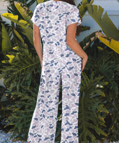 Alternative view of Beige Camouflage Print Twisted Rib Loose Tee Drawstring Pants Set