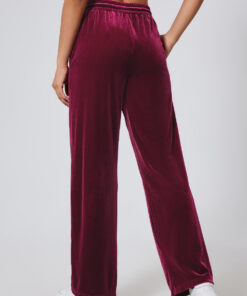 Alternative view of Burgundy Solid Drawstring Waist Wide Leg Pants