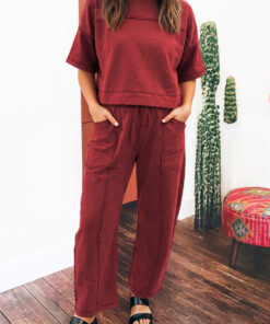 Racing Red Drop Shoulder Boxy Tee and Barrel Pants Set