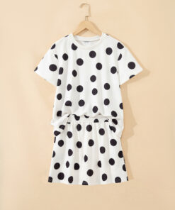 Alternative view of White Polka Dot Short Sleeve Top Casual Skort 2pcs Outfit