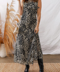 Black Printed Sleeveless Maxi Dress