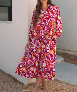 Purple Collared Tiered Flowy Long Dress