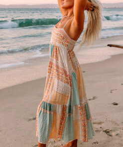 Alternative view of Multicolor Boho Patchwork Print Square Neck Sundress