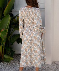 Alternative view of Khaki Maple Grove Floral Smocked Puff Sleeve Long Dress