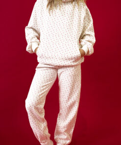 Pink Floral Print Kangaroo Pocket Hoodie Sheath Sweatpants Set