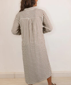 Alternative view of Brown Stripe Textured 3/4 Sleeve Round Hem Split Midi Shirt Dress