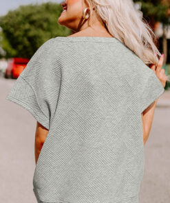 Alternative view of Gray Textured Loose Fit T Shirt and Drawstring Pants Set
