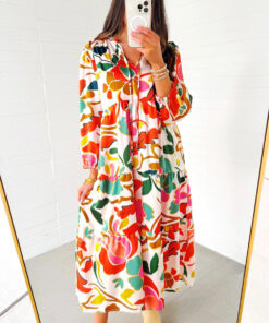 Alternative view of Orange Floral Print Split V Neck Tiered Maxi Dress