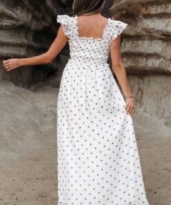 Alternative view of White Polka Dot Flutter Sleeve Square Neck Smocked Maxi Dress