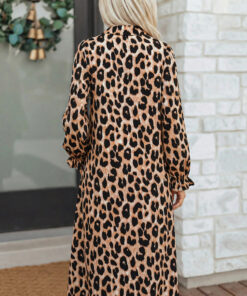 Alternative view of Brown Leopard Print Smocked Detail Flowy Midi Dress