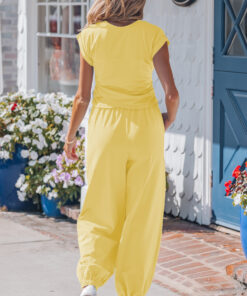 Alternative view of Yellow Cream Solid Color Cropped Tank Top and Jogger Pants Set