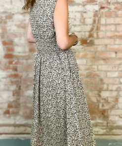 Alternative view of Beige Leopard Zip Front V Neck Cinched Waist Sleeveless Maxi Dress