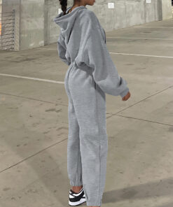 Alternative view of Gray Solid Drop Shoulder Hoodie and Joggers Activewear Set