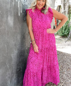 Alternative view of Rose Red Leopard Print Ruffled Trim Tiered Maxi Dress