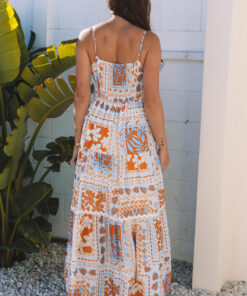 Alternative view of Orange Multi Printed Ricrac Trim Spaghetti Straps Maxi Dress