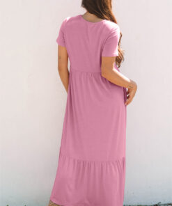 Alternative view of Pink Solid Color T-shirt High Waist Pocketed Long Dress