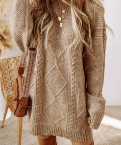 Parchment Cable Knit Drop Shoulder Loose Fit Sweater Dress