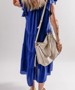 Alternative view of Bluing Ruffled Short Sleeve Collared V Neck Tiered Midi Dress