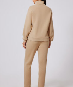 Alternative view of Parchment Solid Half Button Sweatshirt and High Waist Sweatpants Set