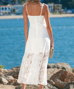 Alternative view of White Tie Spaghetti Straps Floral Lace Overlay Long Dress