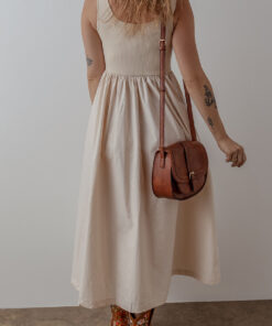 Alternative view of Beige Scoop Neck Ribbed Bodice Pleated Sleeveless Long Dress