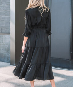 Alternative view of Black Flounced Bracelet Sleeve V Neck Tiered Maxi Dress