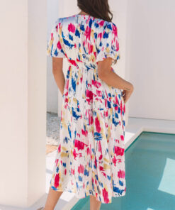 Alternative view of Rose Abstract Print Short Puff Sleeve Tiered Maxi Dress