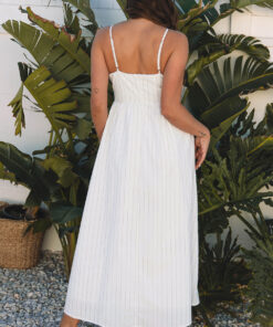 Alternative view of Beige Stripe Spaghetti Strap Pocketed High Waist Maxi Dress