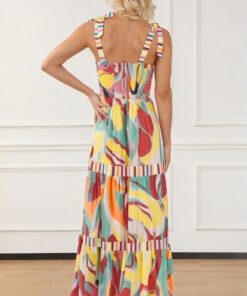 Alternative view of Multicolor Abstract Print Striped Detail Knot Strap Maxi Dress