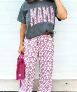 Medium Grey MAMA Letter Graphic Tee Camouflage Print Loose Pant Set