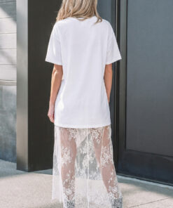 Alternative view of White Floral Patchwork Short Sleeve T Shirt Loose Maxi Dress