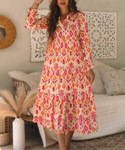 Orange Western Abstract Geometric Printed Maxi Dress