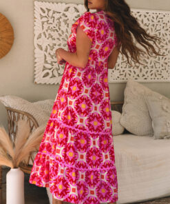 Alternative view of Strawberry Pink Geo Print V-neck Maxi Dress