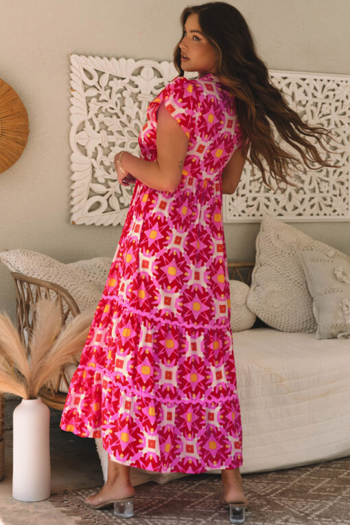geo print maxi dress Cable & Gauge Women's Invert Pleat Printed Maxi Dress
