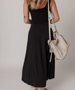 Alternative view of Black Sleeveless Scoop Neck Flared Split Midi Dress