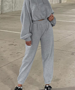 Gray Solid Drop Shoulder Hoodie and Joggers Activewear Set