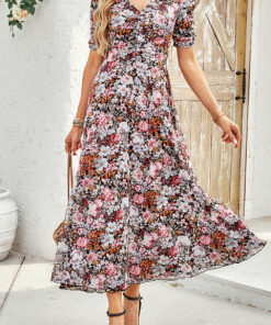 Alternative view of Brown Mesh Leopard Floral Reversible V Neck Short Sleeve Dress