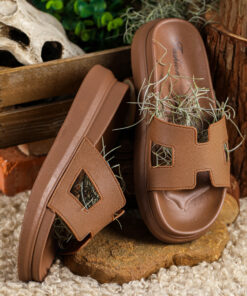 Alternative view of Chestnut Cutout Design Open Toe Platform Slippers (Run Small, Size Up)